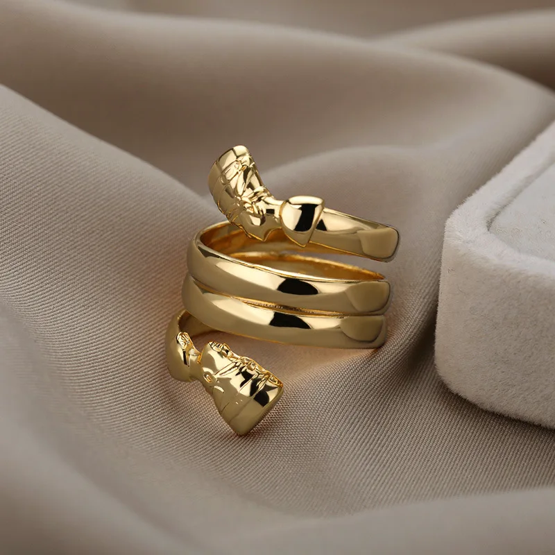 New Indian Double headed Multilayer Ring for Men and Women Couple Ring Retro Egyptian Style 18k Gold Plated Ring