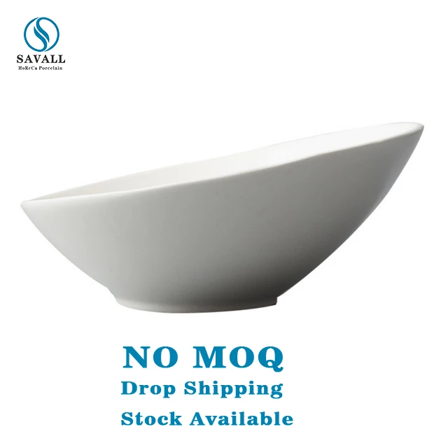 Savall HoReCa Printing Logo catering big ceramic salad bowl ceramic bowl porcelain round salad bowl for restaurant