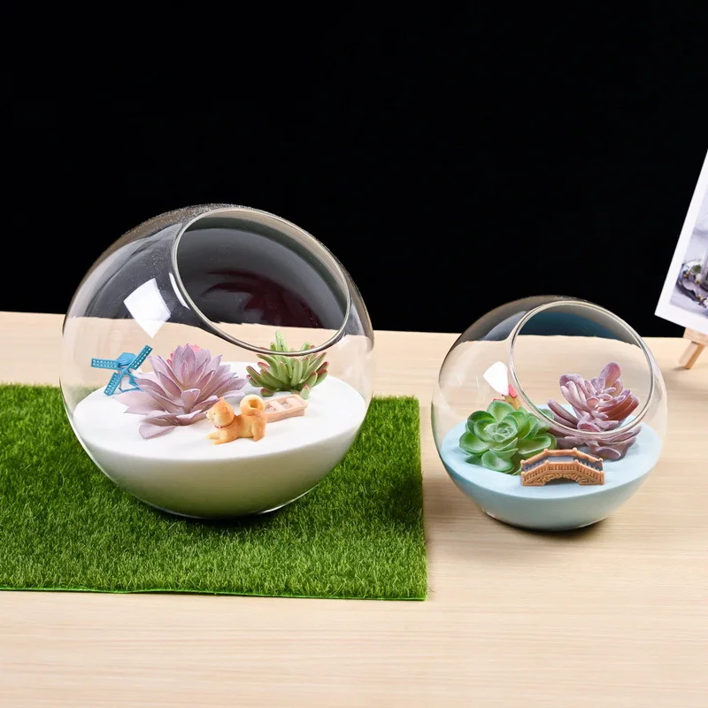 Ball Vase Flower Pots for Succulent Plant Terrarium Office Garden Decor Micro Landscape Clear Glass Modern 100% Hand Blown Glass