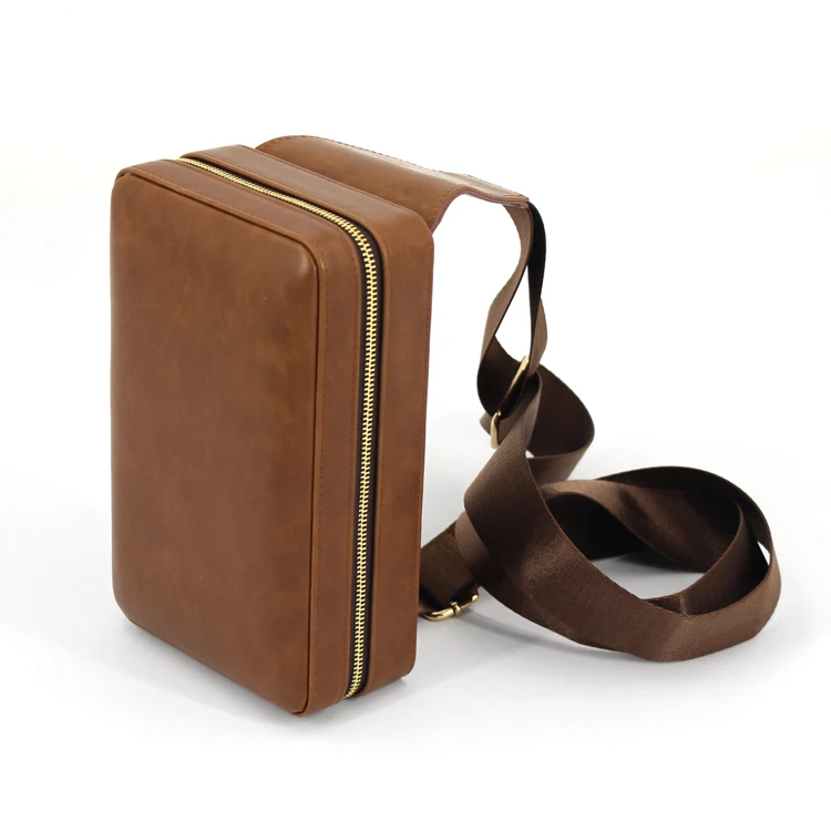 wholesale modern small  travel portable solid cigar box bag cedar leather  cigar case humidor