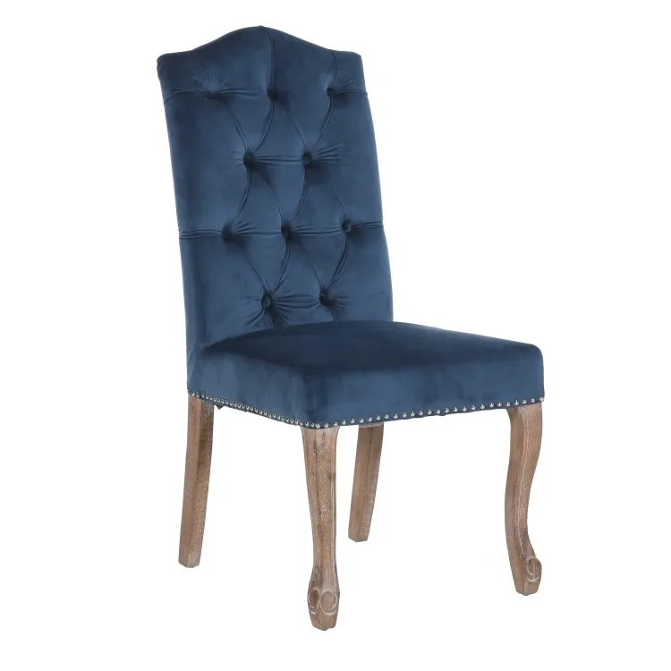 
Antique velvet upholstered dining chair with solid wood legs 