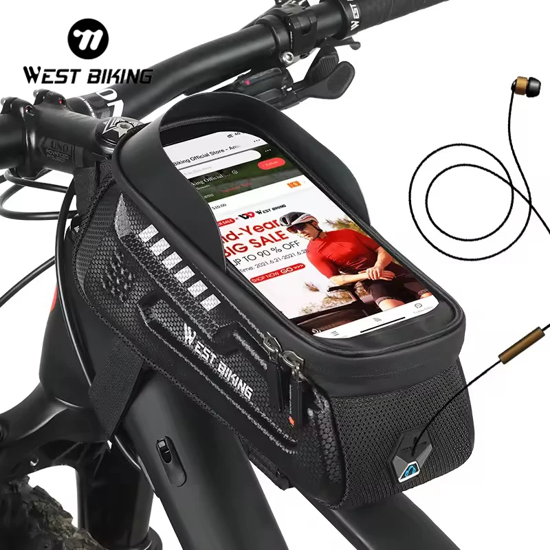 WEST BIKING Bicycle Bag Cycling Top Front Tube Frame Bag Waterproof Phone sport Storage Touch Screen MTB Road Bike Bag