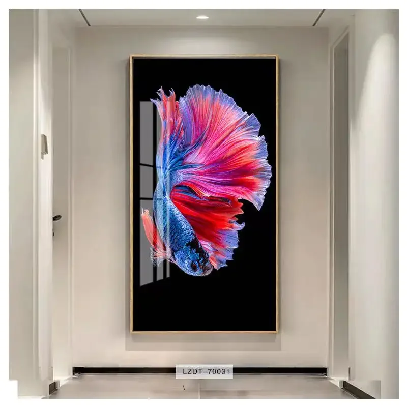 China Manufacture Foyer Atmosphere Two Fish Canvas Animal Crystal Porcelain Decoration Painting