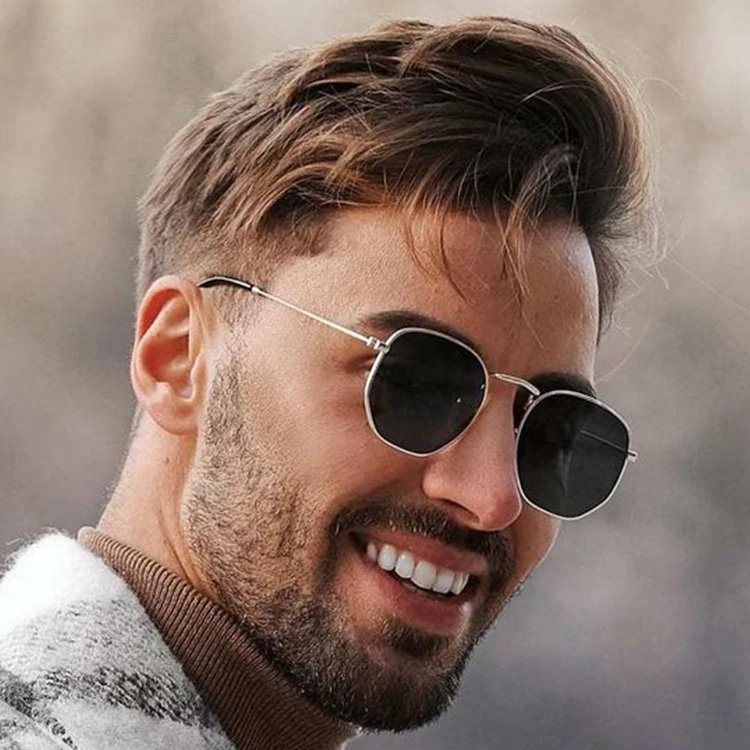 m7006 trendy polygon vintage uv400 shades eyewear unisex small metal glasses men women Retro round gold frame sunglasses