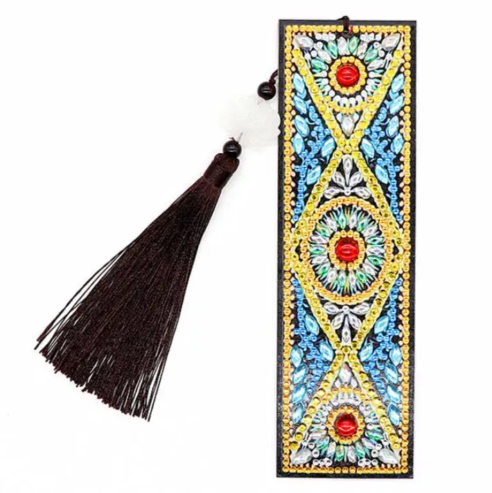 Colorful Pattern Paste Diamond Embroidery Bookmark with Tassel Hand-made Beautiful Diamond Painting Bookmark with Diamond Tool