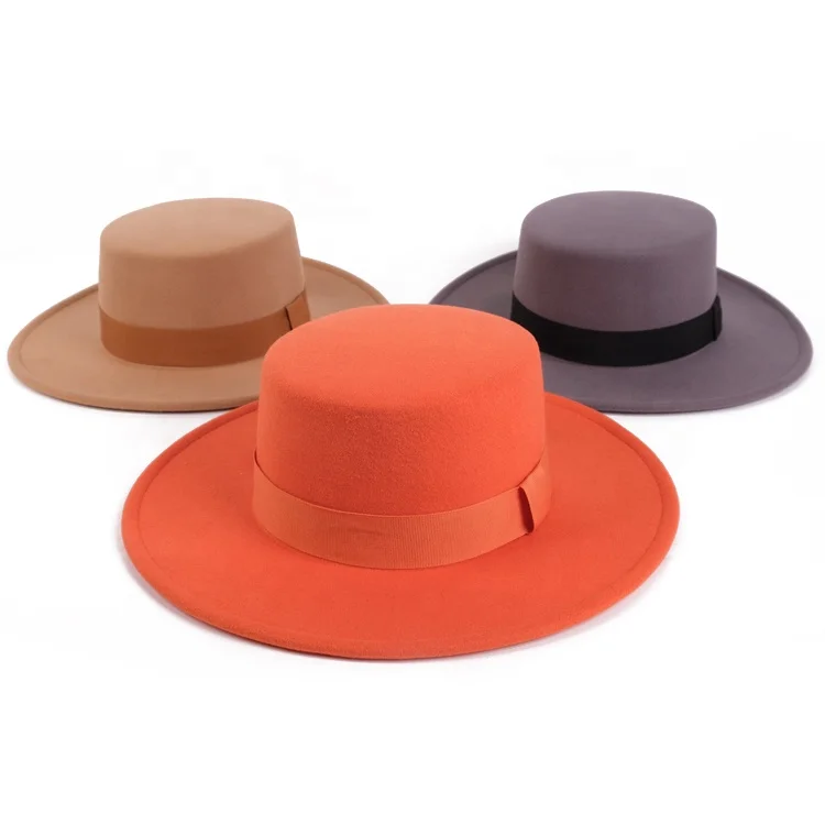 Stylish Felt Wide Brim Men Solid Women Black Ribbon Spring Brand Fedora Hats