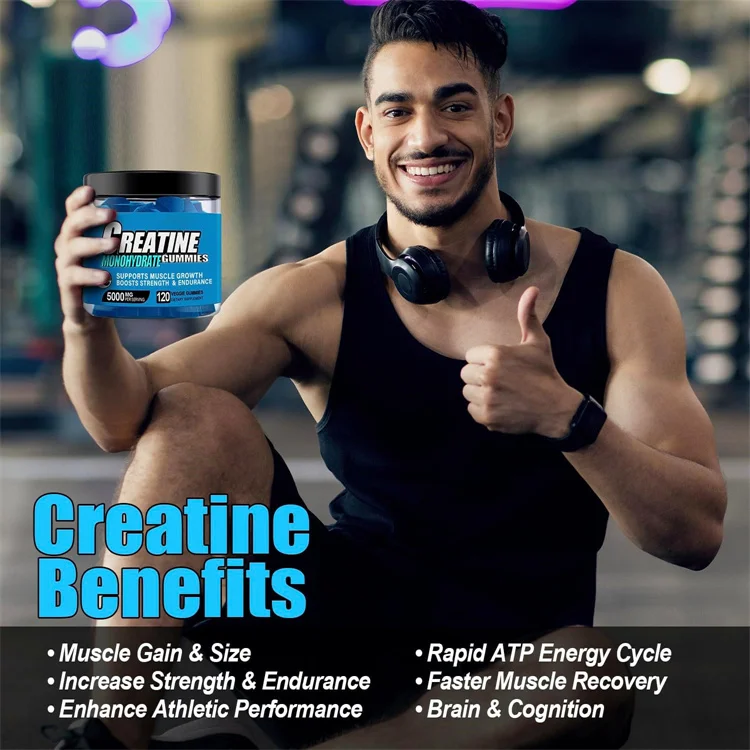 Wholesale OEM Creatine Gummies Energy Supplements Muscle Building Creatine Monohydrate Gummies with L-Taurine Alpha GPC