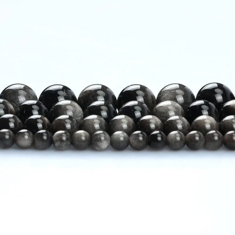 Natural Silver Obsidian Round Loose Beads 4/6/8/10/12/14mm Pick Size Loose Stone For Jewelry Making Men Design Gifts Accessory