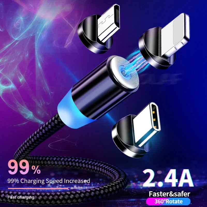 Оптовая продажа на складе 1 м 2 Магнитный кабель для мобильного телефона ios Micro USB Type C магнитное зарядное устройство 3 в