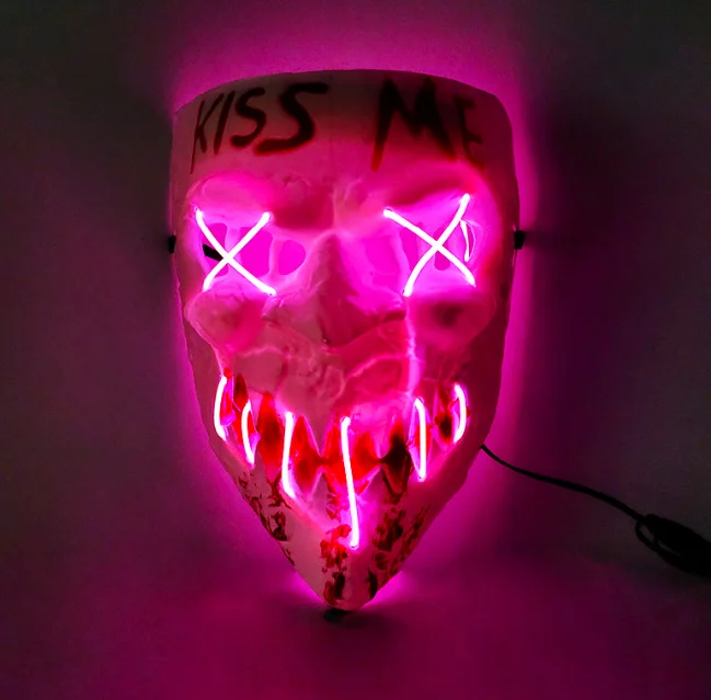 EL Wire LED Kiss me Luminous Mask Thriller Full Face White Mask Masquerade For Halloween Horror Props
