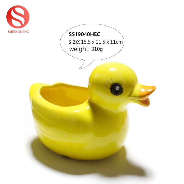 Custom animal shaped plant pot yellow cute duck ceramic flower pot with tray small planter pot for garden decor