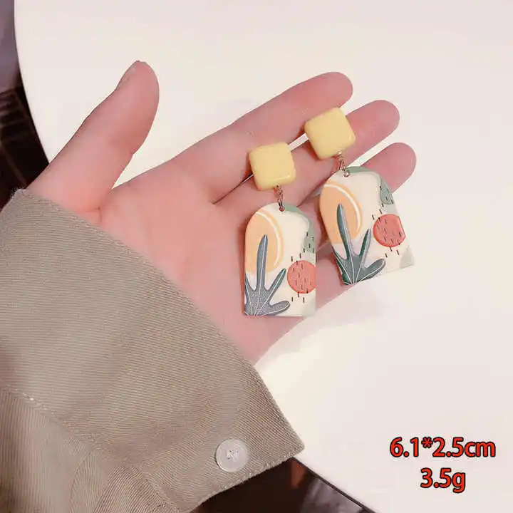 Fashion Trendy Jewelry 2023 Diy Graffiti Flower Resin Acrylic Dangle Polymer Clay Designer Earrings