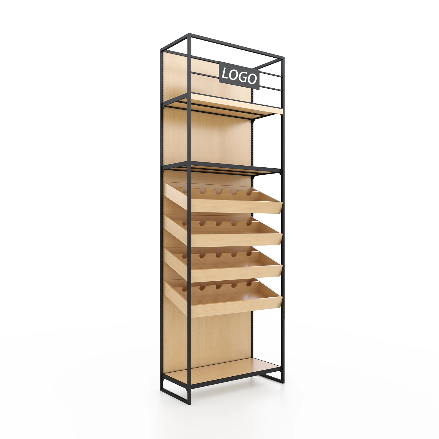 Assurance factory american wooden wine wall gondola supermarket shelves store and display metal stand for retail