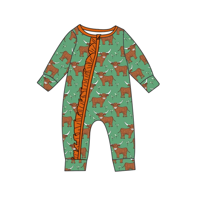 Fuyu COW Baby onesie with 2 way zipper 2023 baby clothes wholesale ruffle Western Southern Jumpsuit romper