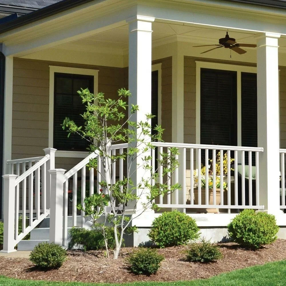 Fentech veranda white yardsmart plastic vinyl pvc front  porch deck railing with brackets