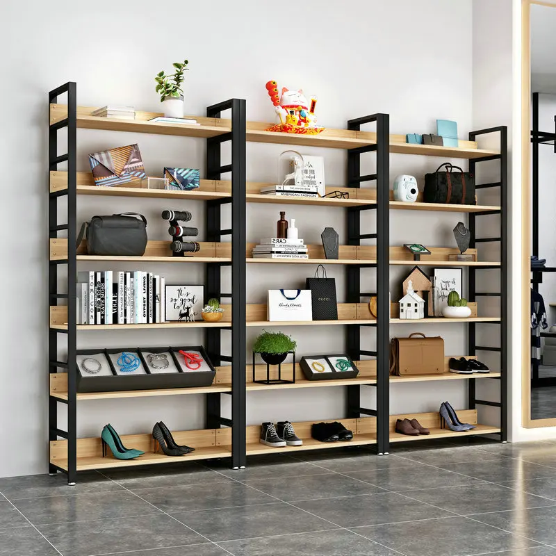 Factory Direct Home Office Modern Multi-Tier Vintage family solid wood and metal bookcase Magazine Rack Display Rack