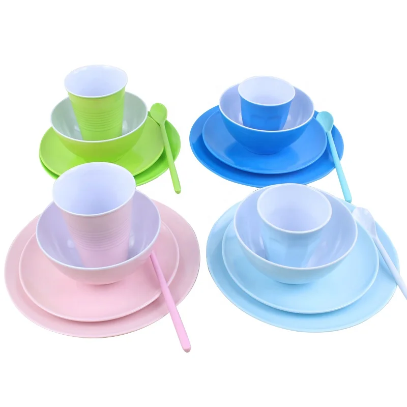 New creative design hand painted decal color kitchen plates set home dinning plates melamine dinnerware set modern