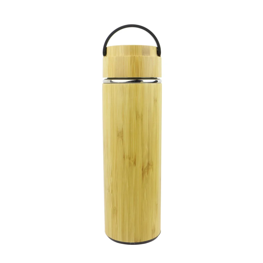 
Eco-friendly 400ml Vacuum Insulated Stainless Steel Travel Mug Bamboo Tea Tumbler Tea Infuser with Handle Lid 