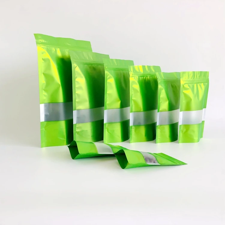 Customized wholesale stock of high quality food grade matte green self-standing zipper food ziplock bags and Windows