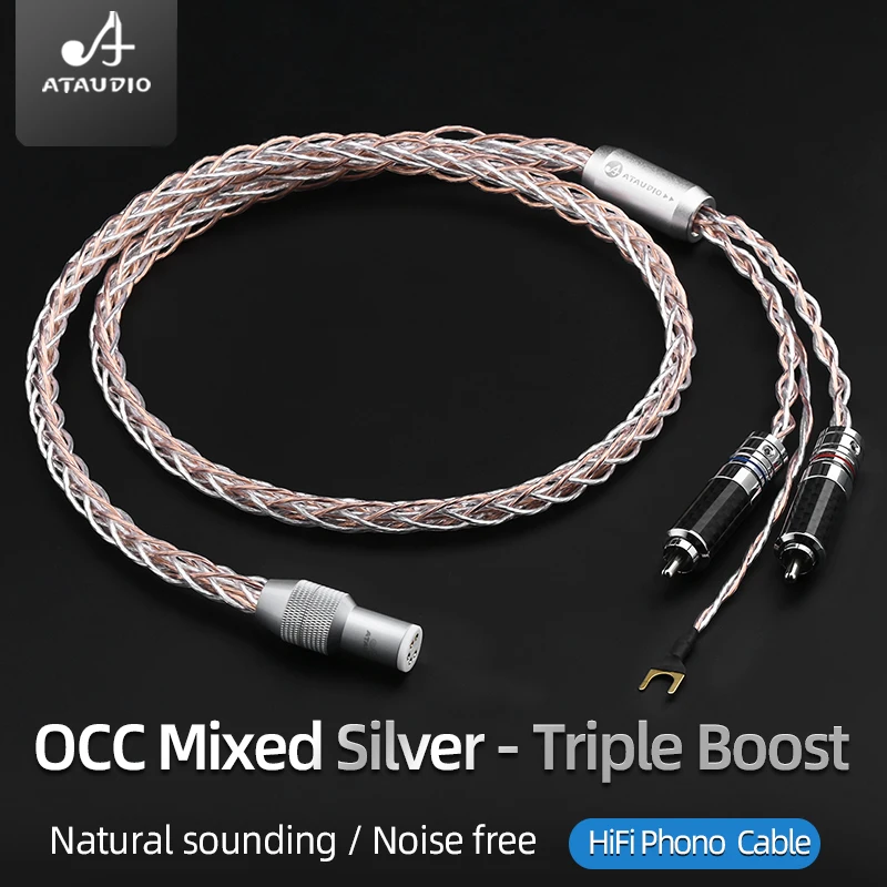 ATAUDIO Hifi Copper and Silver Mixed RCA Phono Tonearm Audio Cable for LP Record Phonograph Vinyl Tonearm Spade Wire Connector