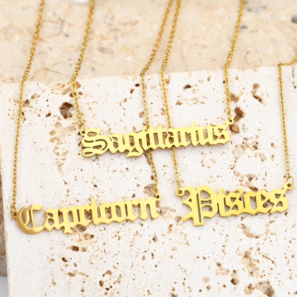 Wholesale 12 Constel Lation Astrology Horoscope Star Jewelry Gold Plated Chain Stainless Steel Zodiac Sign Pendant Necklace