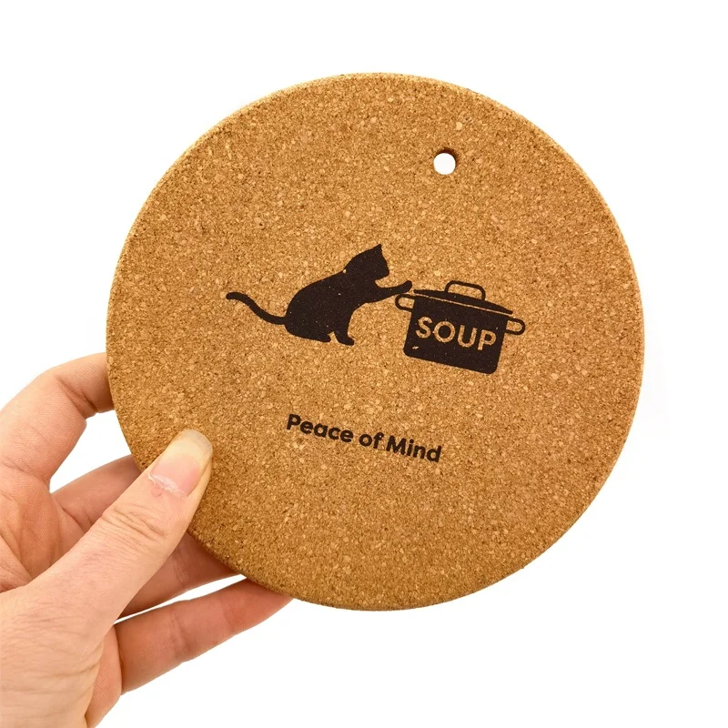 Economical custom design recyclable round pad kitchen pot holder round blank natural cork case coaster cork cat coaster