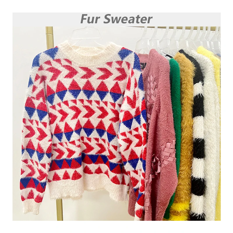 Branded Selected Second Hand Fur Sweater Used Women Clothes Clothing Sweater in Bales