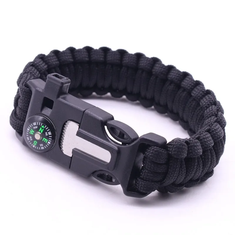 Man Woman Leisure Wristband Outdoor Survival Rope Bracelet Multifunctional Compass Thermometer Whistle Band