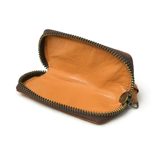 Custom Stamping Embossed Logo Real Leather Zipper Pouch Fashionable Cute Car Key Case Bag with Smart Touch Bus Gift