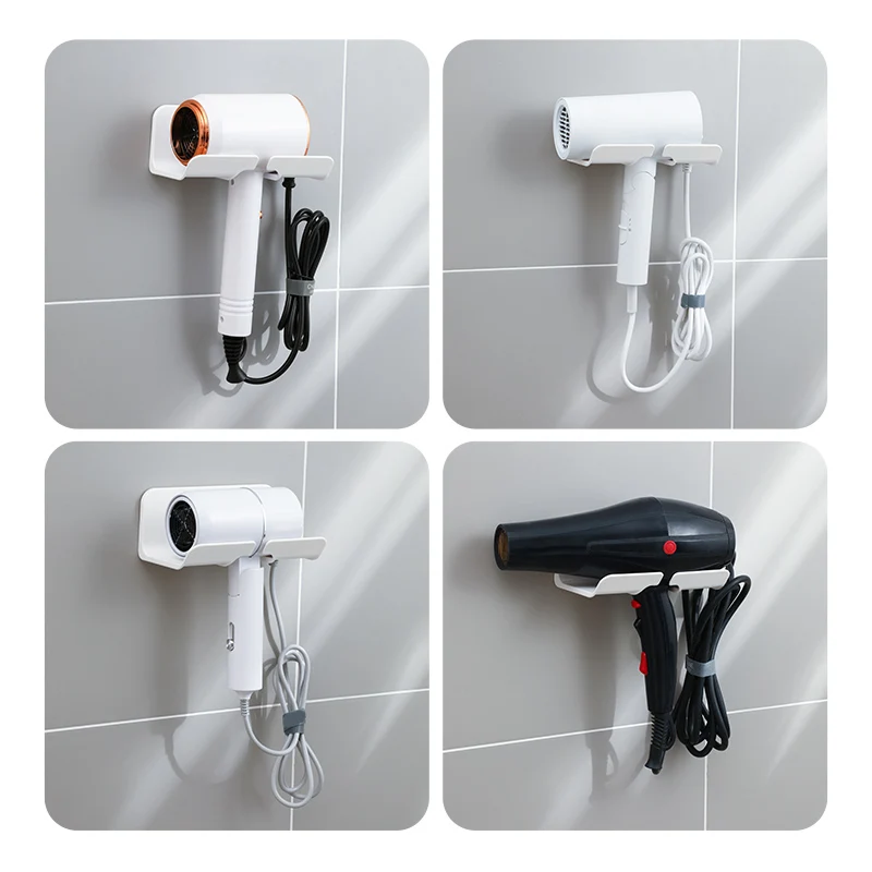 Household Washroom Organization Shelves Hair Dryer Holder Rack Wall Mounted Self-adhesive Plastic Storage Holders & Racks