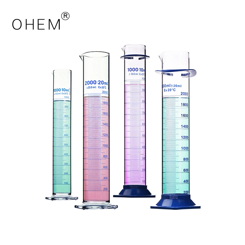 Lab glassware 1000ml glass High Accurate Degree blue Plastic Bottom Measuring Cylinder With Graduation