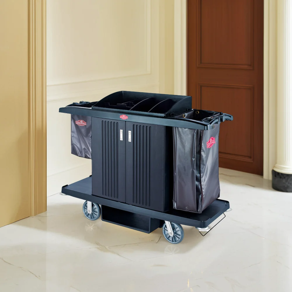 GNF Hotel Pp Plastic Housekeeping Maid Janitor Cart Utility Laundry Linen Trolley Room Attendant Cleaning Service Cart