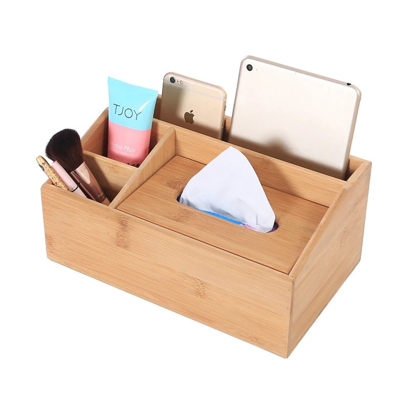 Multi-purpose Bamboo Wood Desktop Storage Box makeup pen mobile phone Bamboo Storage Tissue Box