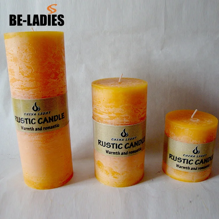Paraffin wax rustic pillar candle for decoration wedding event