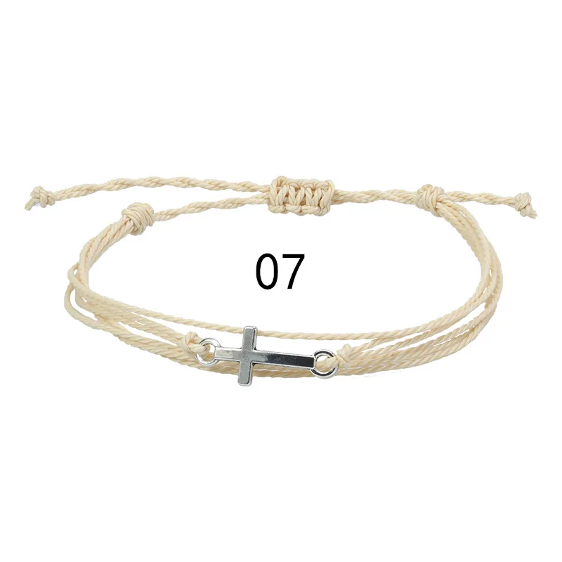 new waxed cord with cross charm bracelet waterproof friendship couple Beach surfing jewelry