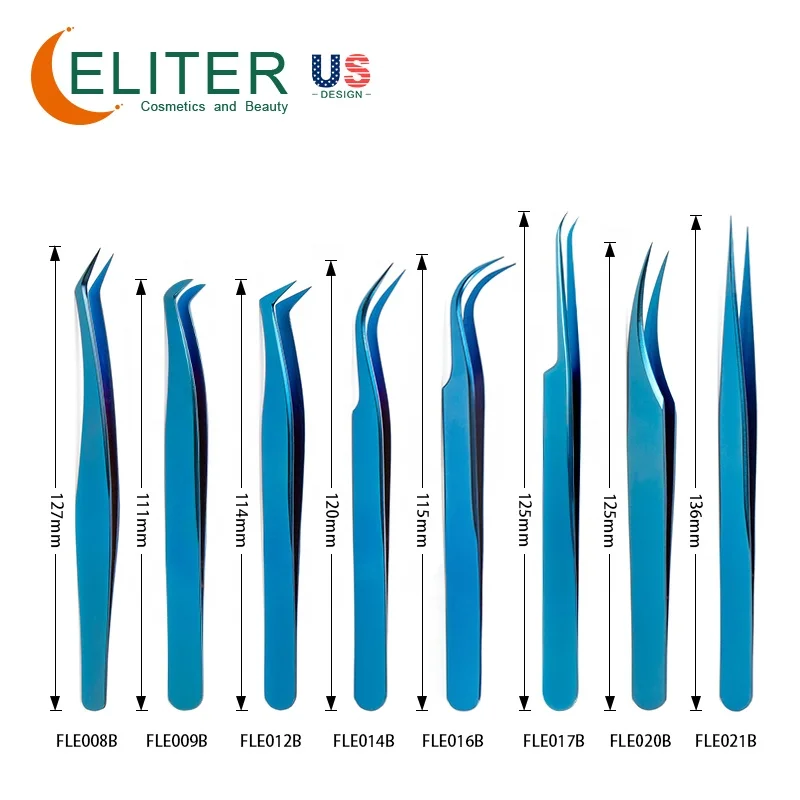 ELITER In Stock Beauty Tools Blue Eyelash Tweezers Straight Eyelash Tweezer Personalized Eyelash Tweezers
