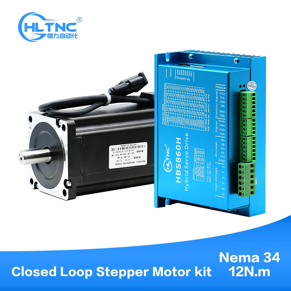 UR Best price  Nema34 Closed-Loop stepper dc Motor 6A 12N.m+2-Phase & HBS86H Hybrid Step-servo Driver For CNC machine