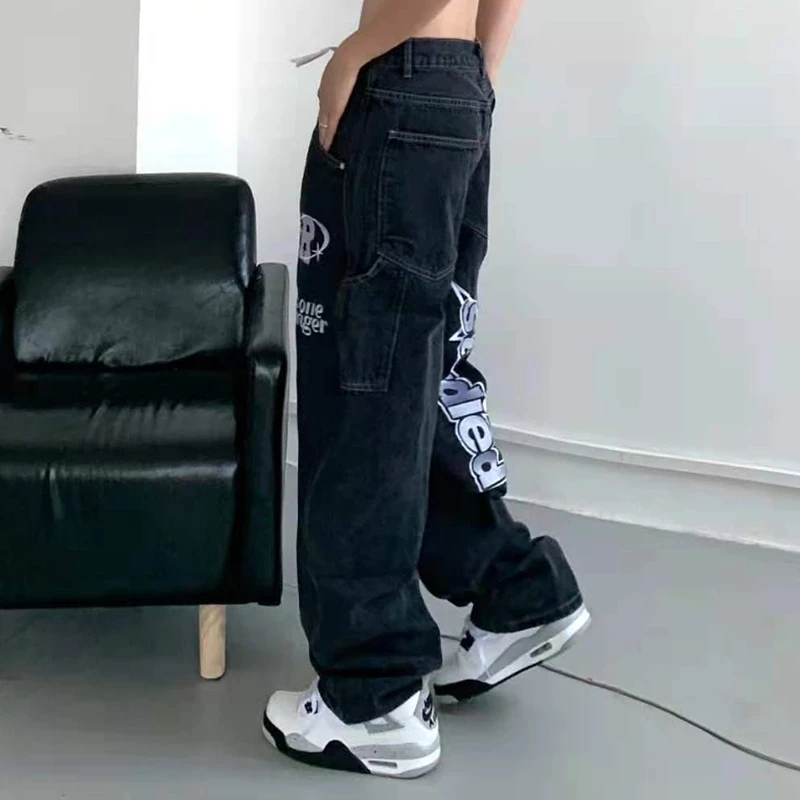 XINBO 3Xl Pockets Letter Embroidery Straight Plus Size Denim Trousers Pants Streetwear 2022 Hip Hop Men Fashion Jeans For Unisex