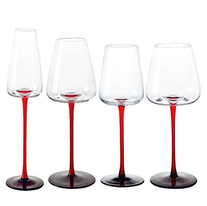 200-500ml Hand Blown Red Long Stem Wine Tasting Cup Crystal Clear Burgundy Goblet Red Wine Glass for Party Wedding