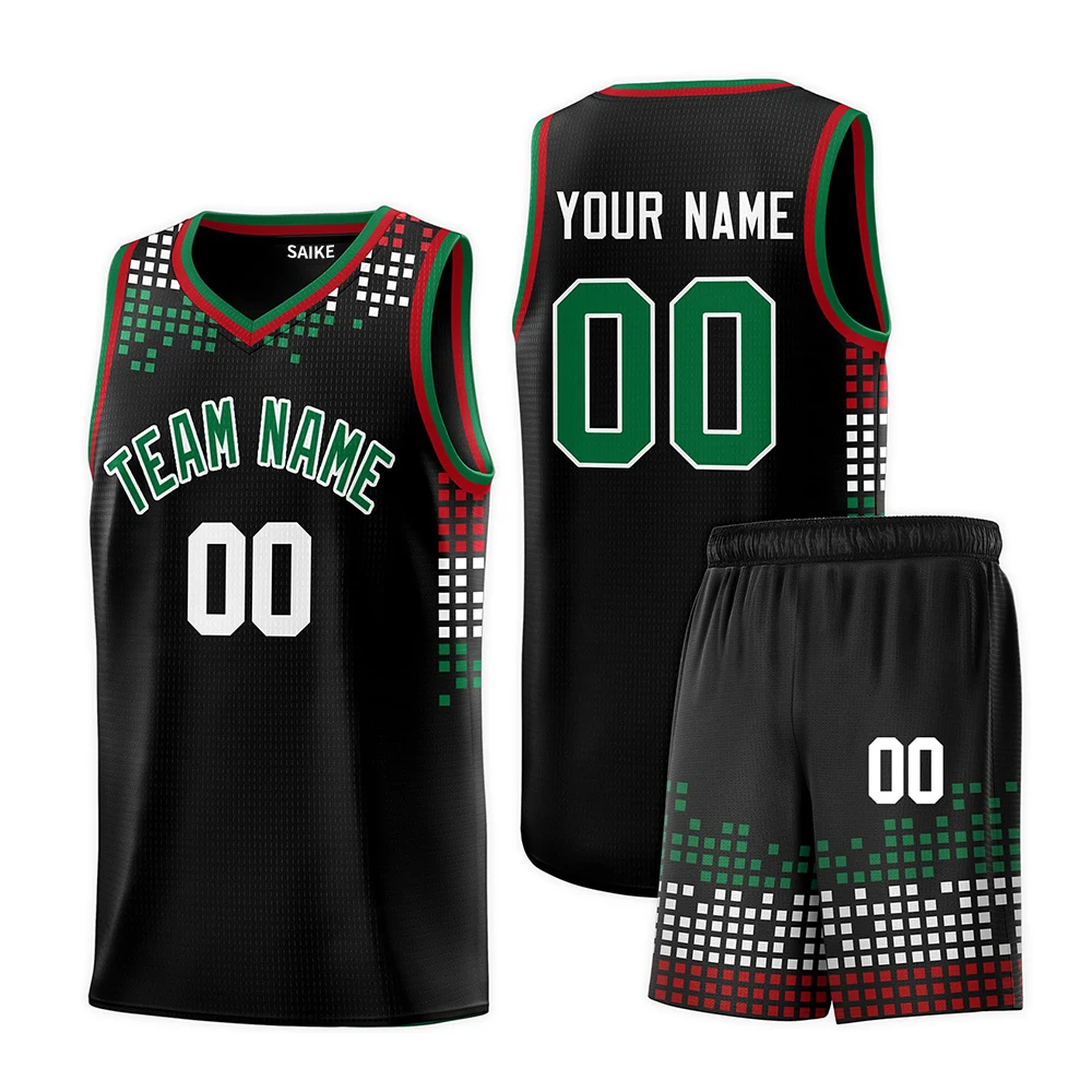 SAIKE Sample Basketball Uniform Design Black Red Cool Ncaa Basketball Jersey Designs