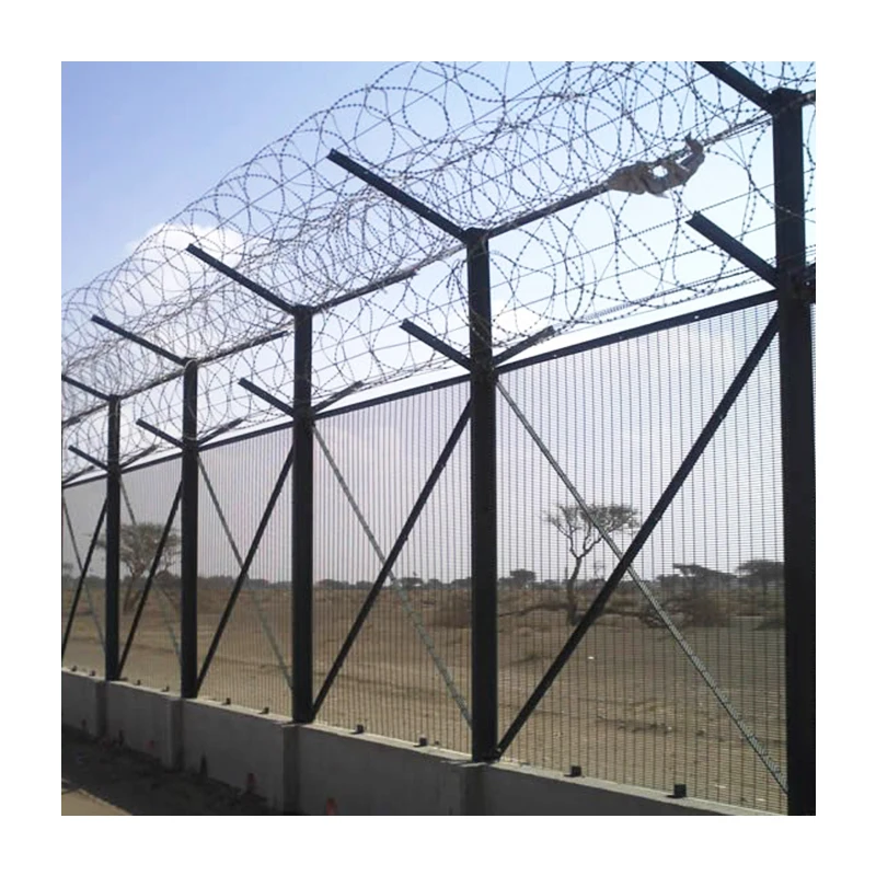 China Wholesale Price High quality powder coated welded wire mesh anti climb airport fencing with razor barded wire