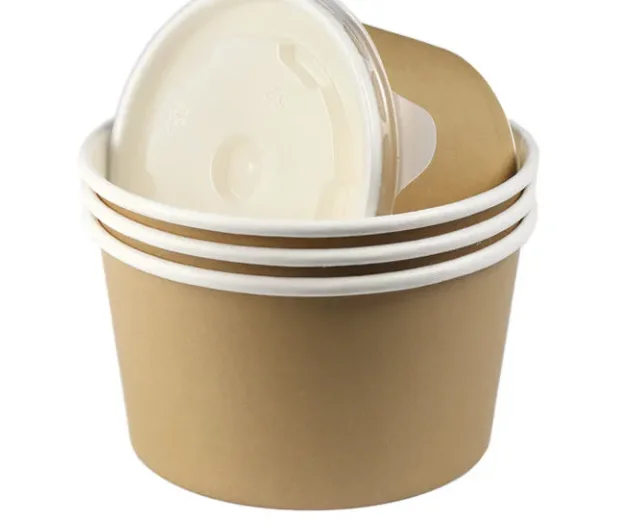 Disposable Food Grade Take Away Kraft Paper Salad Bowl With Pet Lid