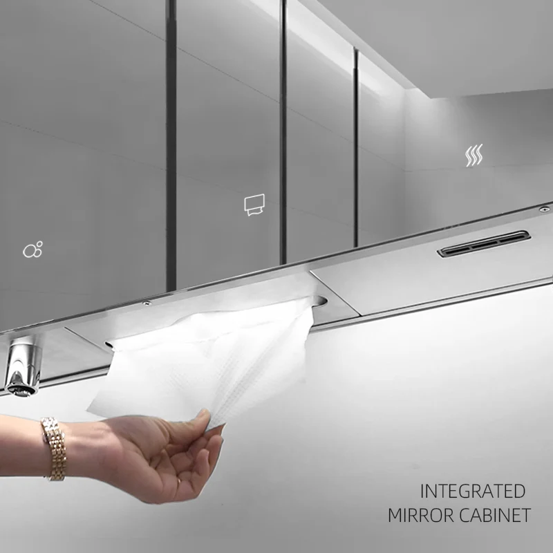 Commercial Illuminated Wall Mirror Vanity 2 Or 3 In 1 Tissue Box Hand Dryer Soap Dispenser Led Mirror Cabinet For Bathroom