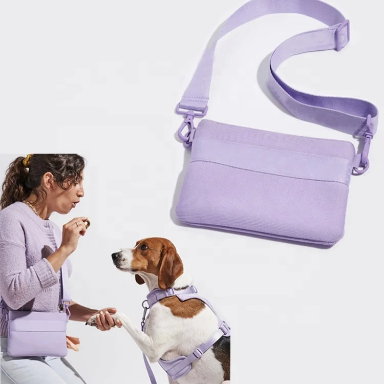 Personalized Multi Pocket Custom Elastic Fabric Crossbody Shoulder Strap Design Fanny Pack Snack Pet Dog Walking Walkie Bag