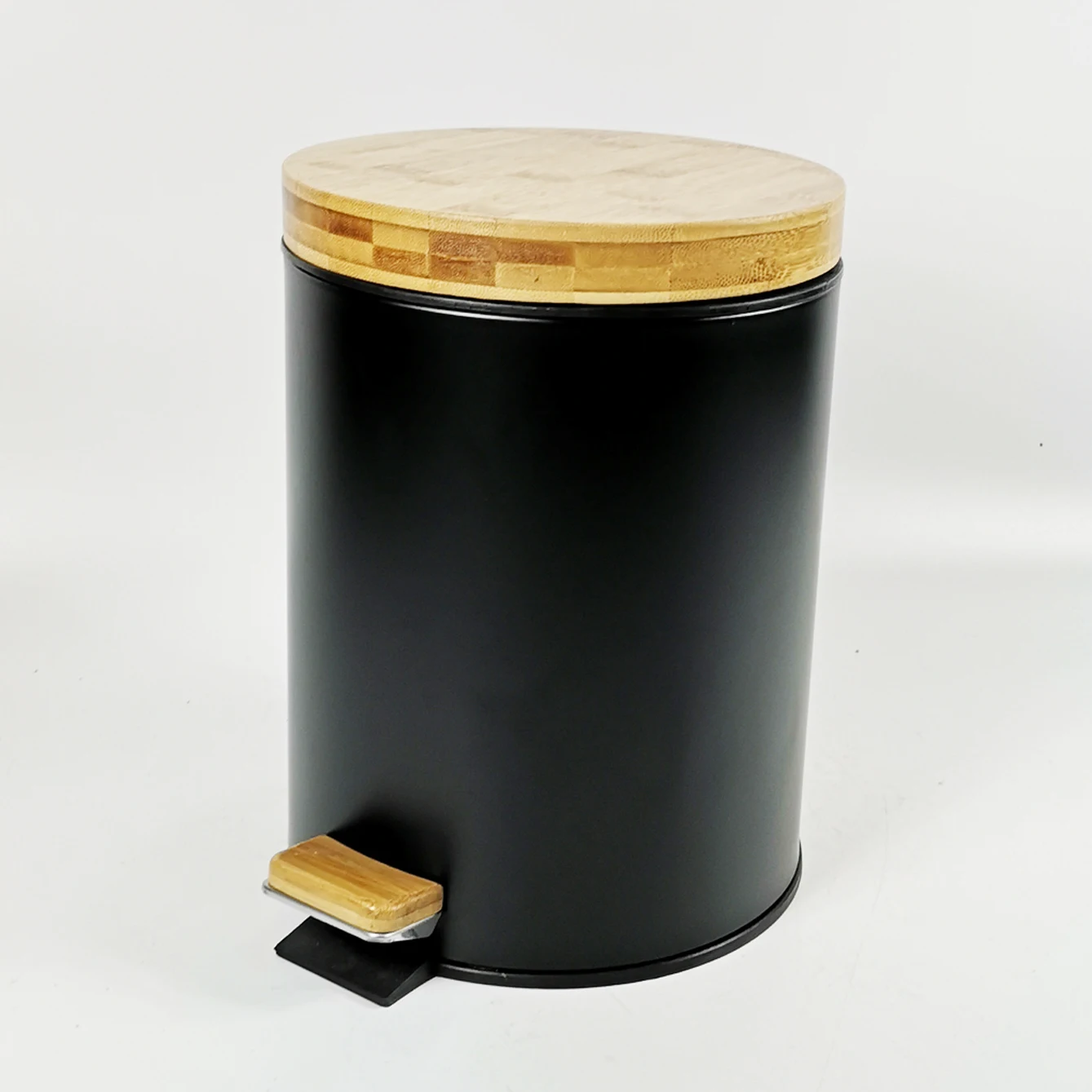 Environment-friendly materials metal pedal bin with bamboo lid bamboo step bin