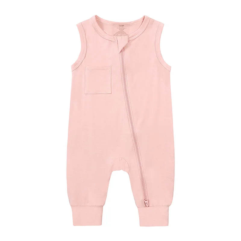 Solid Color Summer Baby Rompers Infant Two-way Zipper Sleeveless Bodysuit Bamboo Pajamas