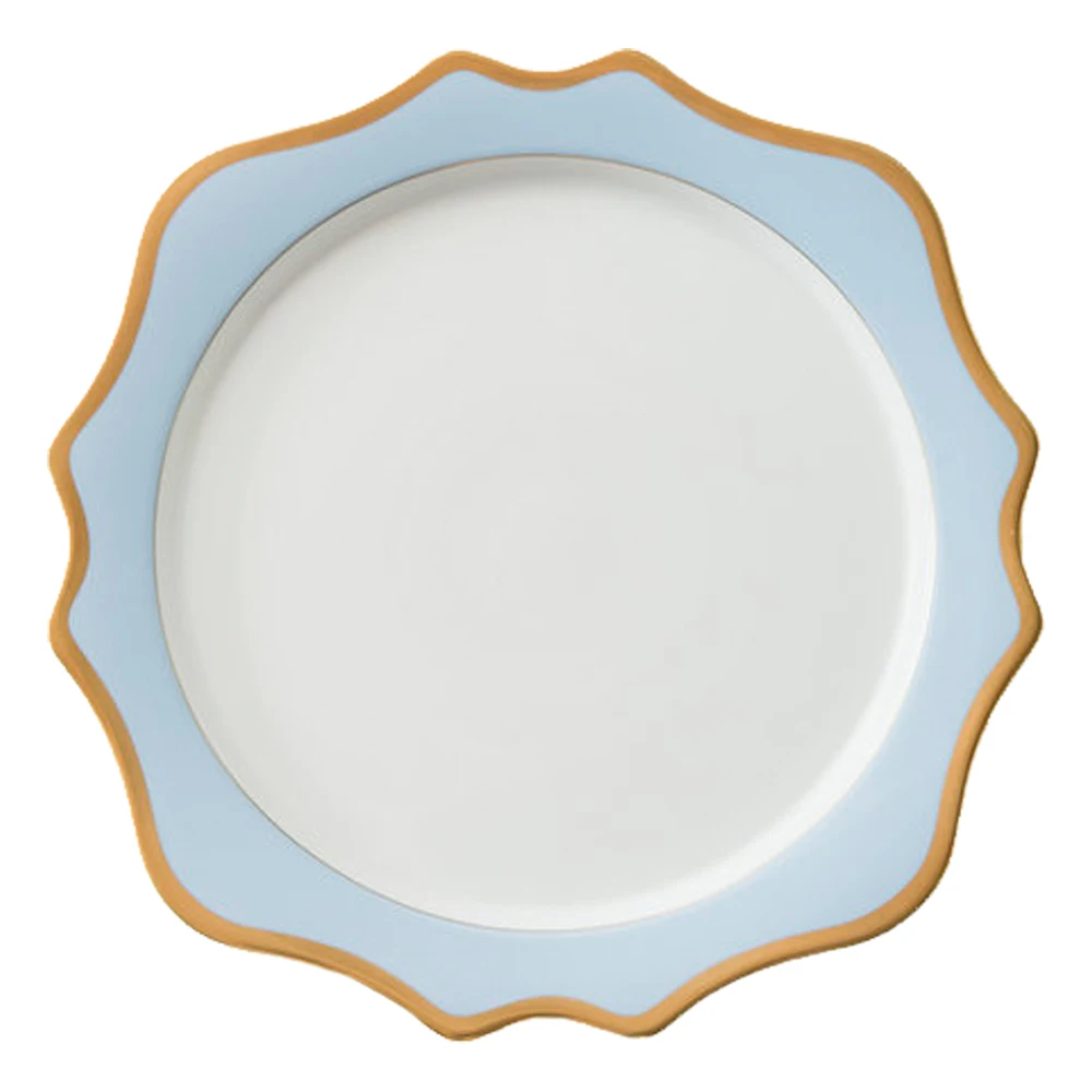 INT Tableware wholesale stock blue flower dinnerware sets luxury restaurant scallop dinner plate with gold rim