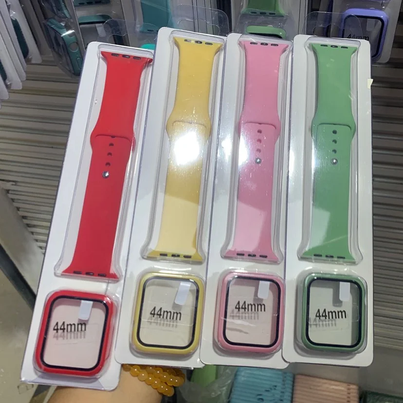 2 in 1 Sets Tempered Glass Face Case Watch Band Silicone Sport Replacement Strap For Apple iWatch Bands