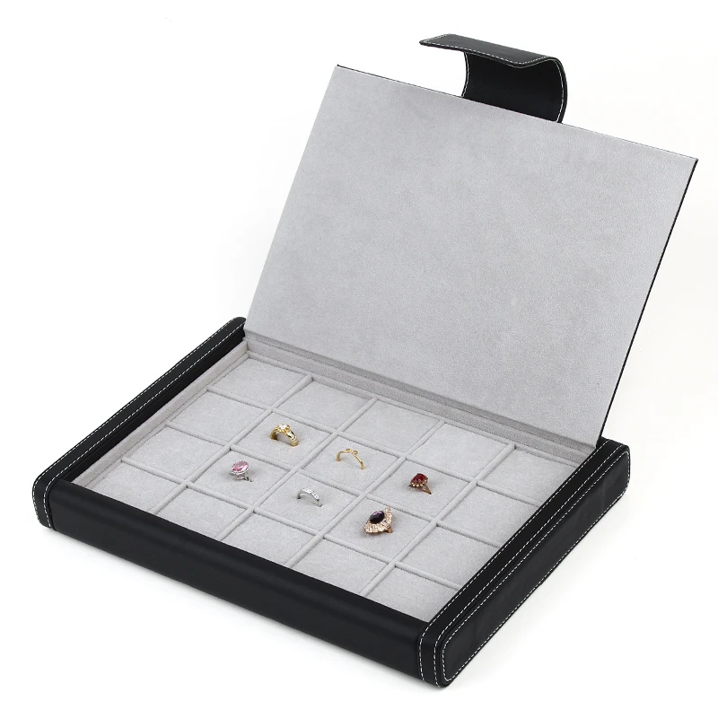 Unique Linen Velvet Ring Beige Pu Leather Necklace White Acrylic Set Custom Cards Case Wood Jewelry Organizer Display