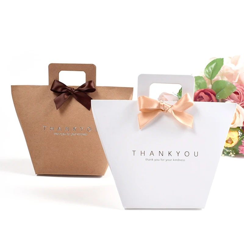 Custom paper gift bag with hand color printing  Recycled white  Kraft Packaging  Box thank you logo silver foil
